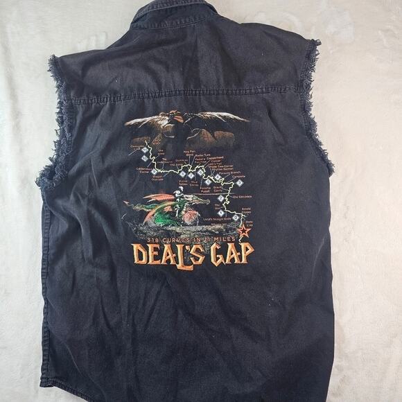 Deal’s Gap Black Denim Vest XL Men’s Milwaukee Performance  motorcycle Resort - Picture 7 of 9